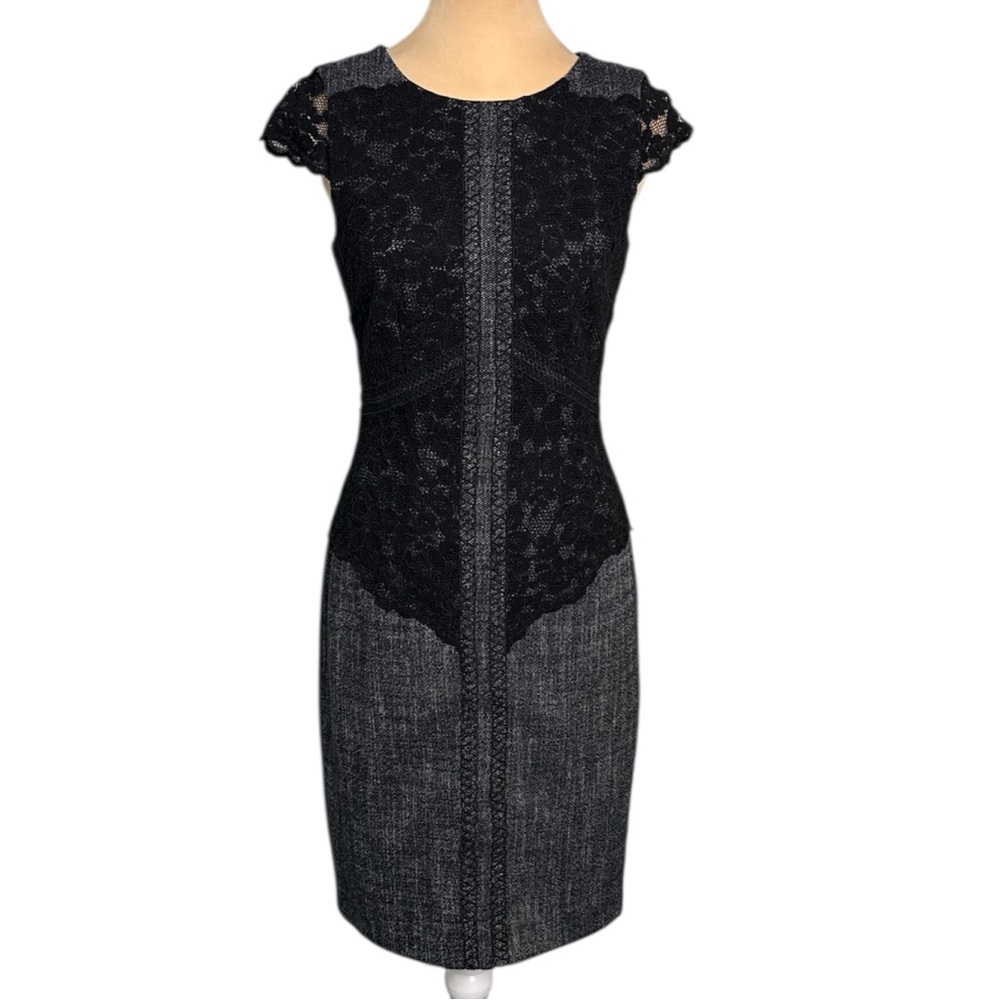 Antonio Melani Adara Lace Tweed Sheath Dress Black Gray Size 2